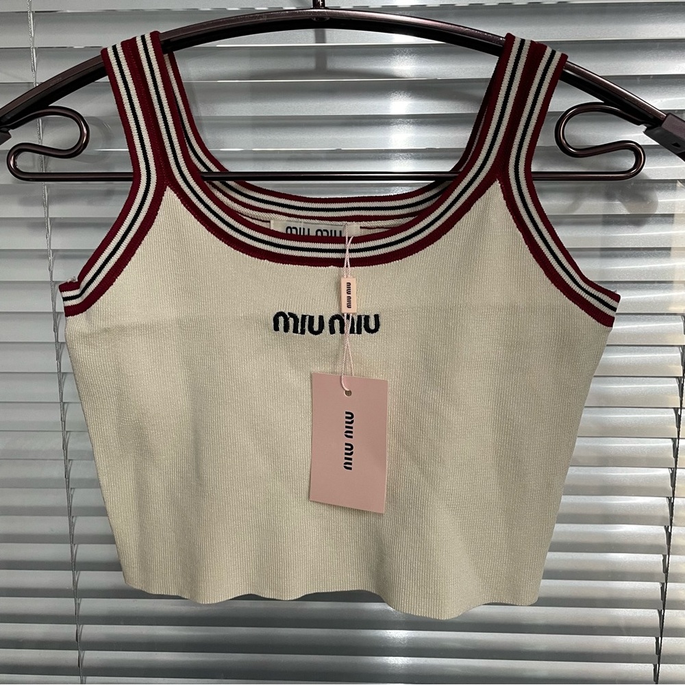 Miu Miu Ivory and Maroon Trimmed Crop Top